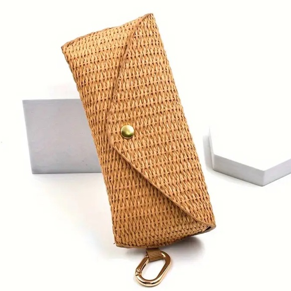 Raffia Sunglasses Case Glasses Sunnies Keychain Clutch Woven Jute Bag NEW - Picture 9 of 12